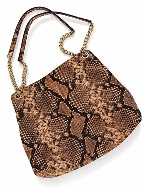 Michael Kors Brown Python Snake-Print Shoulder Hobo Bag with Gold Chain
